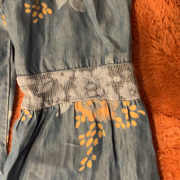 Billy T Gypsy Boho Flowy Floral Top w/fringe bottom - off shoulder Denim color - Picture 4 of 5